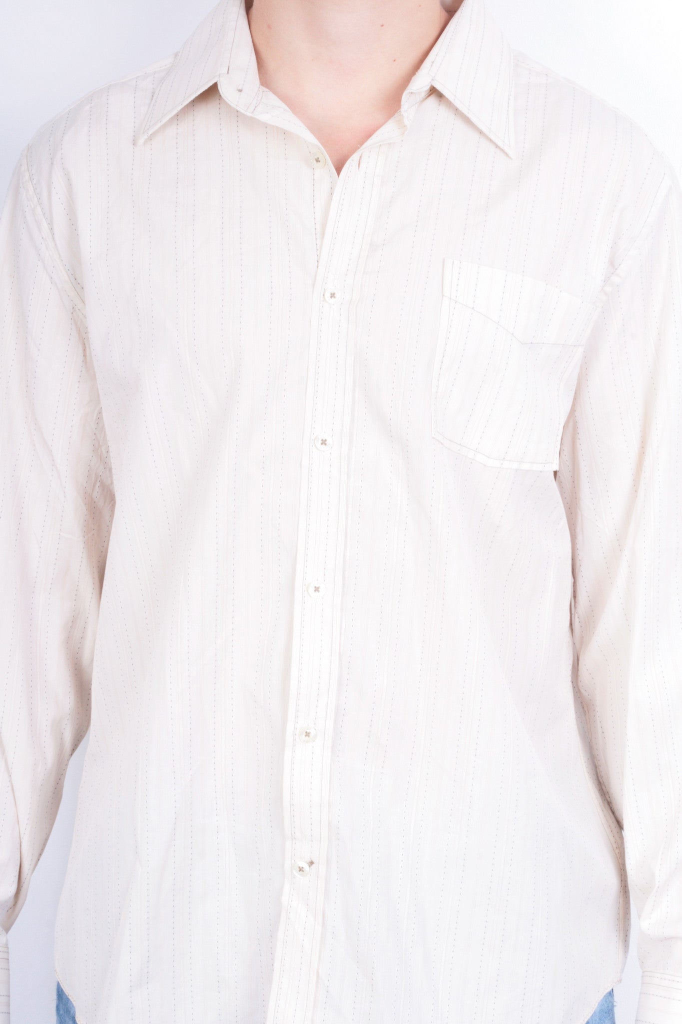 River Island Mens XL Casual Shirt Striped Cream Beige Cotton - RetrospectClothes