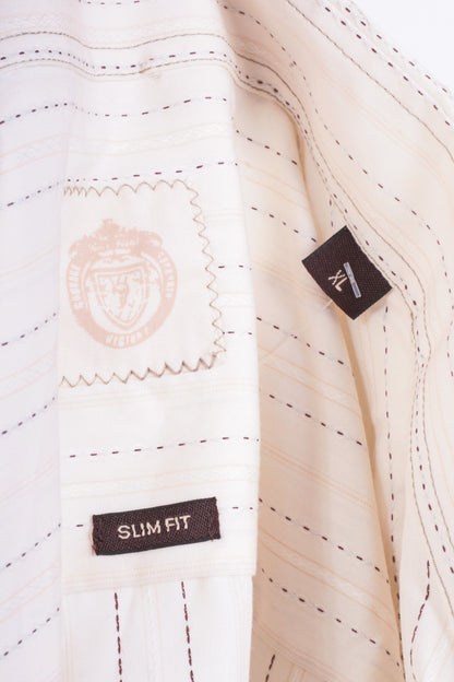 River Island Mens XL Casual Shirt Striped Cream Beige Cotton - RetrospectClothes