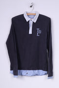 Timberland Boys M 16 Polo Shirt Long Sleeve Navy Cotton White Collar