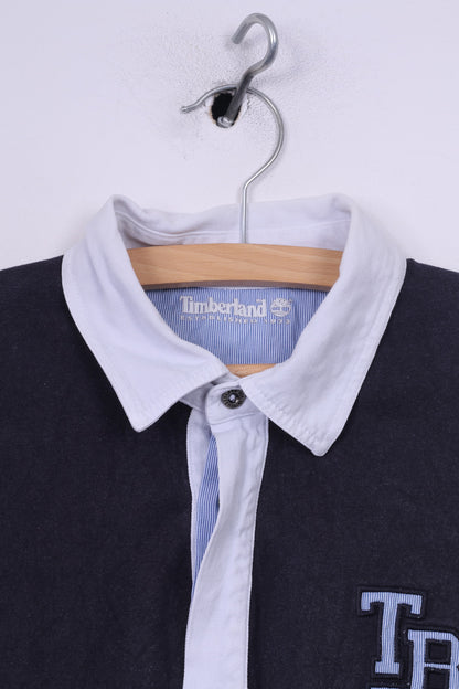 Polo Timberland da ragazzo M 16 manica lunga in cotone blu scuro colletto bianco 