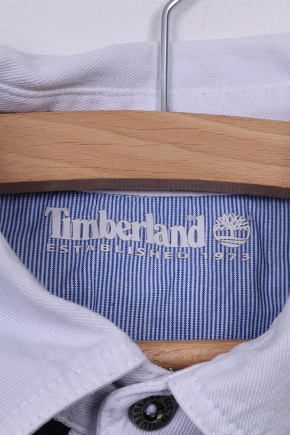 Timberland Boys M 16 Polo Shirt Long Sleeve Navy Cotton White Collar