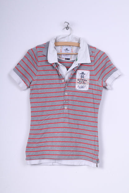 New Zealand Auckland Womens 3 S Polo Shirt Striped Grey Double Collar Lnza Cotton Top