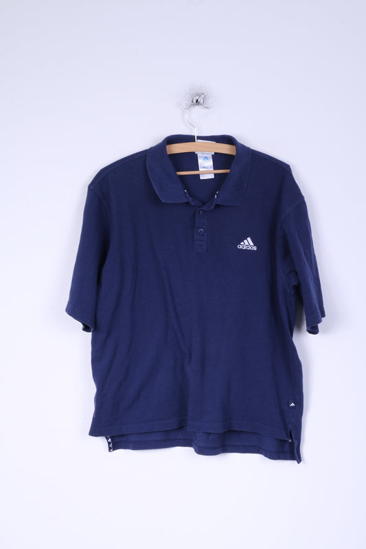 Polo Adidas da uomo L (M) in cotone blu scuro con bottoni dettagliati, top sportivo