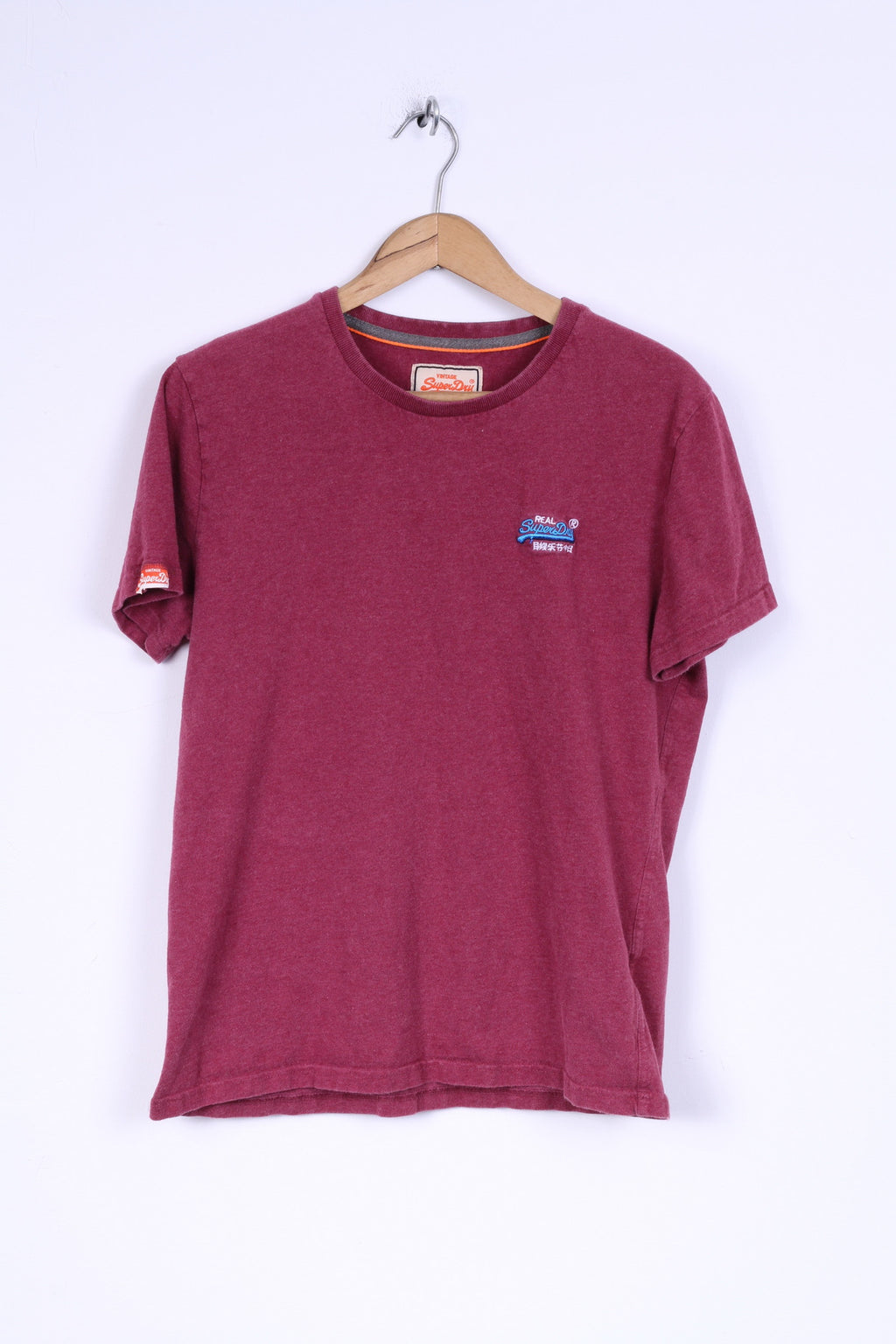 Vintage Superdry Mens L (S) T-Shirt  Burgundy Cotton Universal Tee Shirt