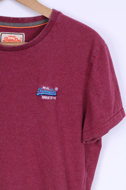 Vintage Superdry Mens L (S) T-Shirt  Burgundy Cotton Universal Tee Shirt