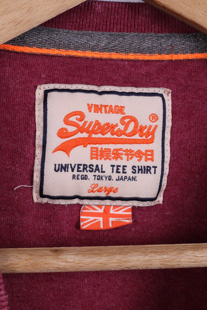 Vintage Superdry Mens L (S) T-Shirt  Burgundy Cotton Universal Tee Shirt