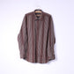 Jeff Banks London Mens XL Casual Shirt Brown Striped Long Sleeve Cotton Top