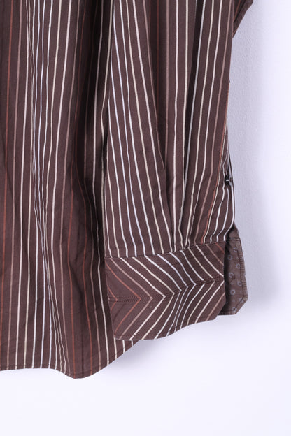 Jeff Banks London Mens XL Casual Shirt Brown Striped Long Sleeve Cotton Top