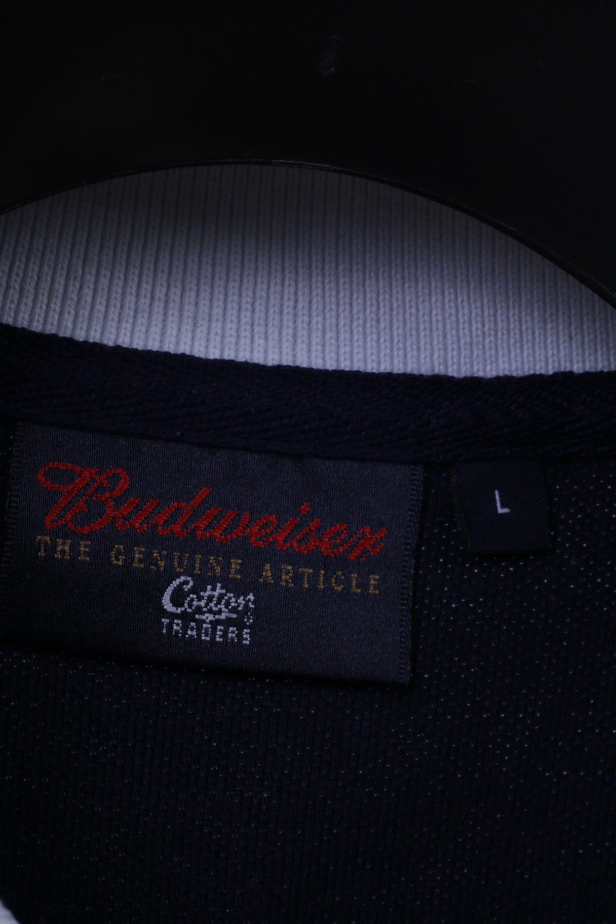 Cotton Traders Mens L Polo Shirt Budweiser Bud Gold Navy Cotton Top