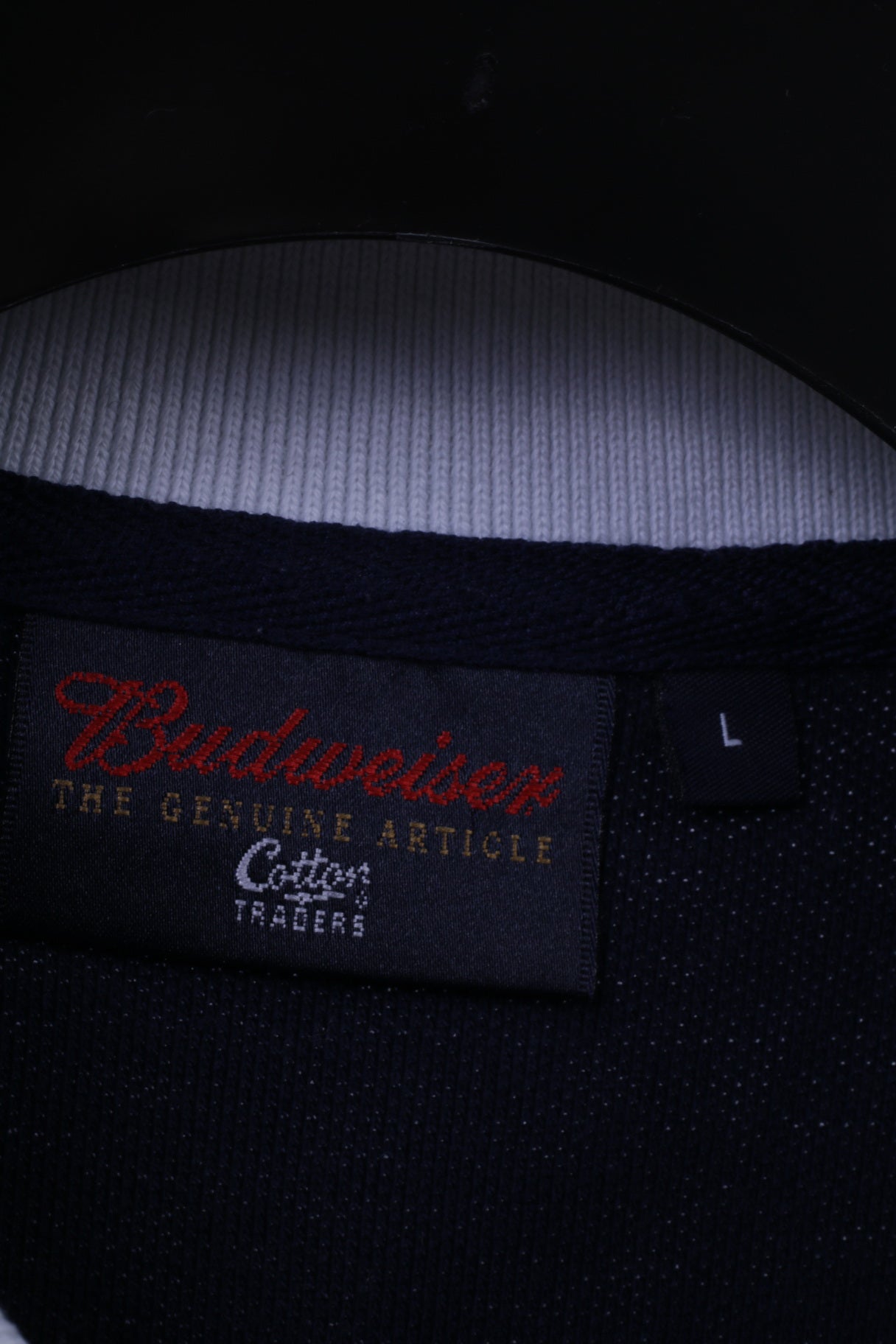 Polo da uomo L di Cotton Traders Budweiser Bud Gold Navy Top in cotone