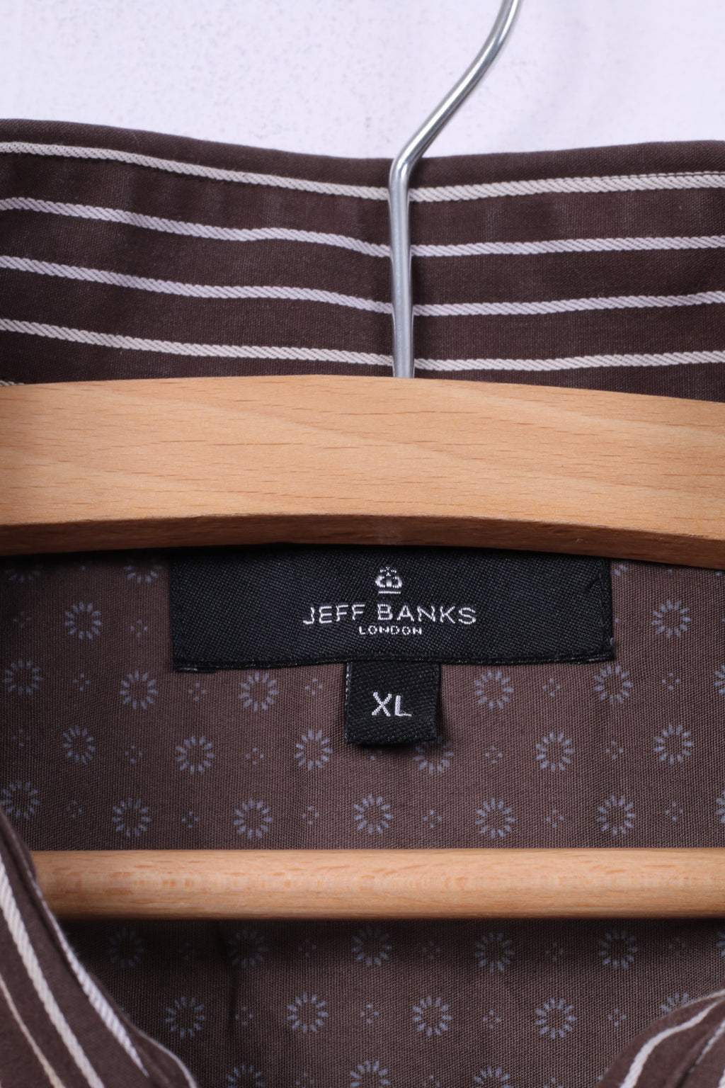 Jeff Banks London Chemise décontractée XL pour homme - Haut en coton rayé à manches longues - Marron