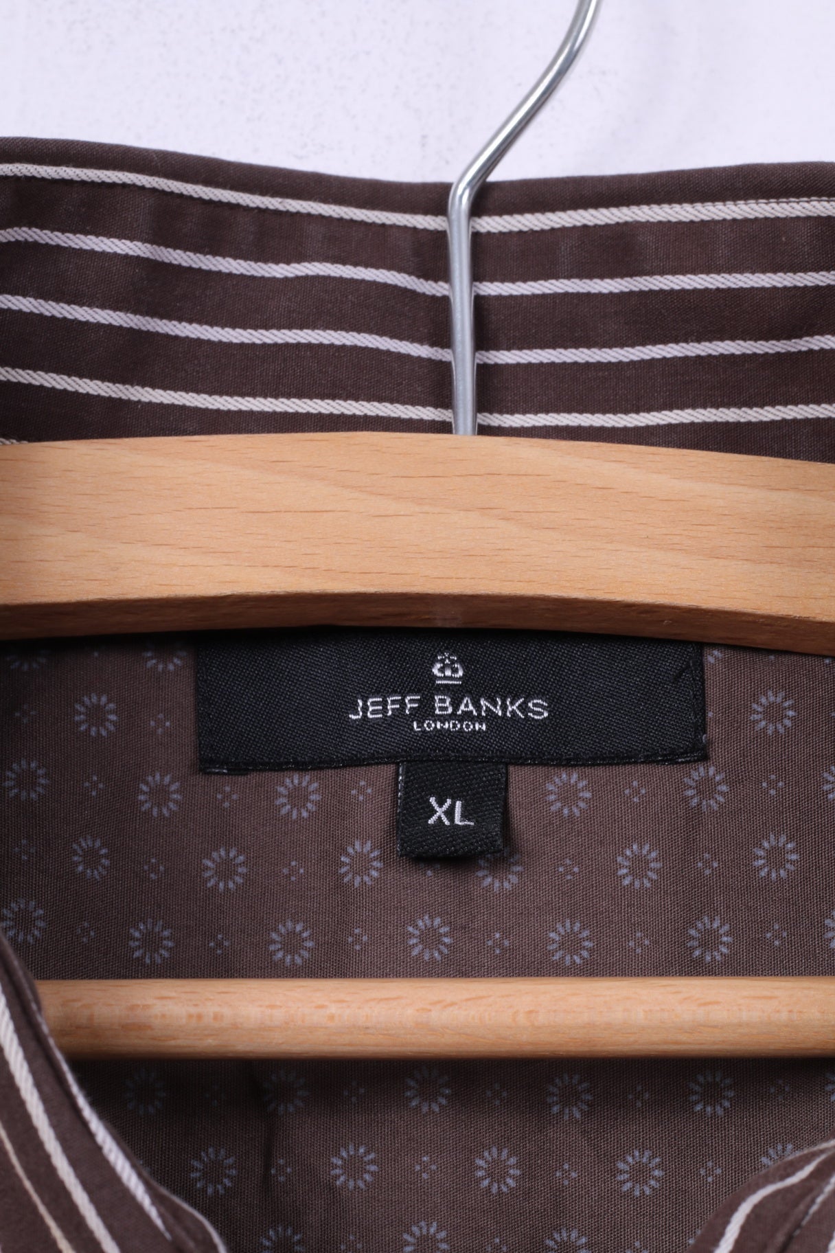 Jeff Banks London Chemise décontractée XL pour homme - Haut en coton rayé à manches longues - Marron