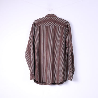 Jeff Banks London Mens XL Casual Shirt Brown Striped Long Sleeve Cotton Top