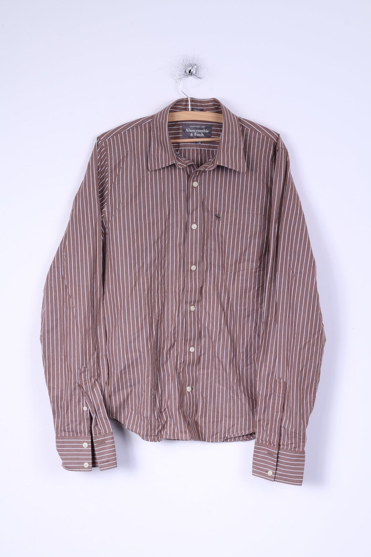 Abercrombie & Fitch Mens L Casual Shirt Brown Striped Cotton Muscle