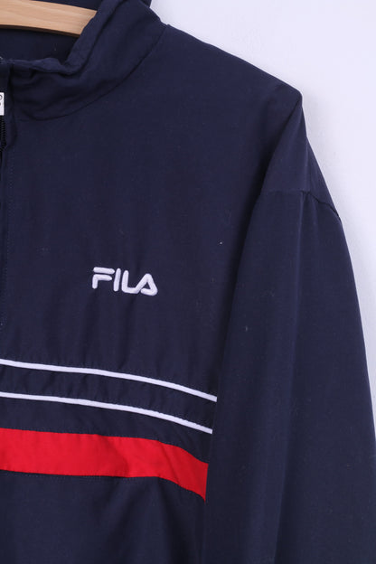 Fila Homme L Veste Légère Zip Neck Zipper Sportswear Kangaoo Pocket Bleu Marine 