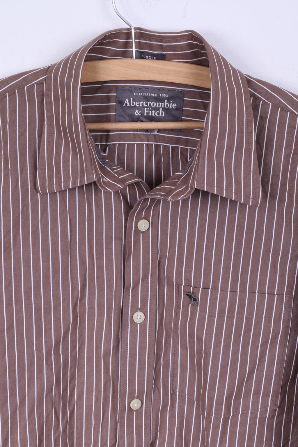 Abercrombie & Fitch Mens L Casual Shirt Brown Striped Cotton Muscle