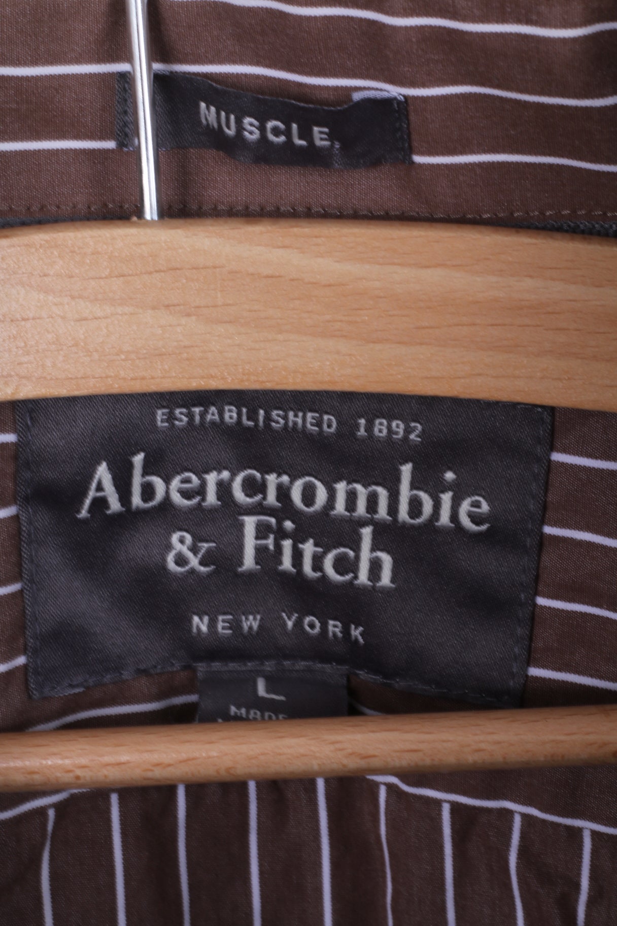 Abercrombie & Fitch Mens L Casual Shirt Brown Striped Cotton Muscle