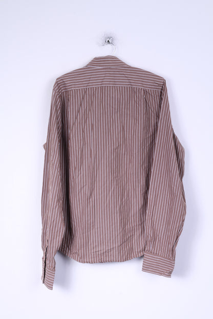Camicia casual da uomo Abercrombie &amp; Fitch L in cotone a righe marroni
