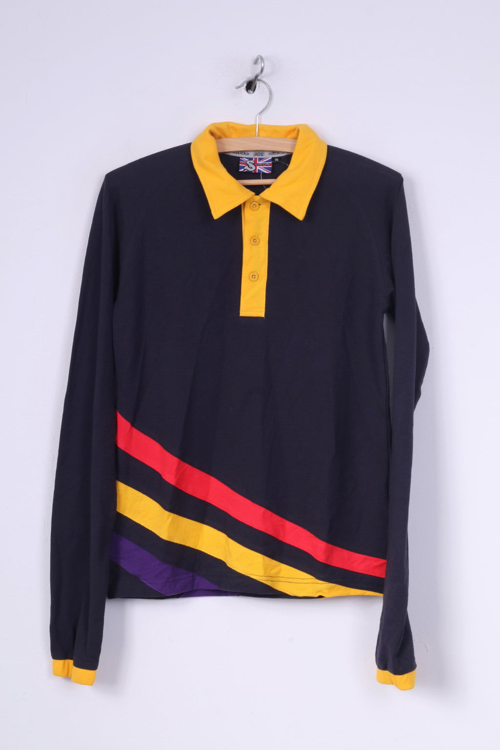 Silverfx Polo da uomo 36 S a maniche lunghe blu scuro con maniche Reaglan 