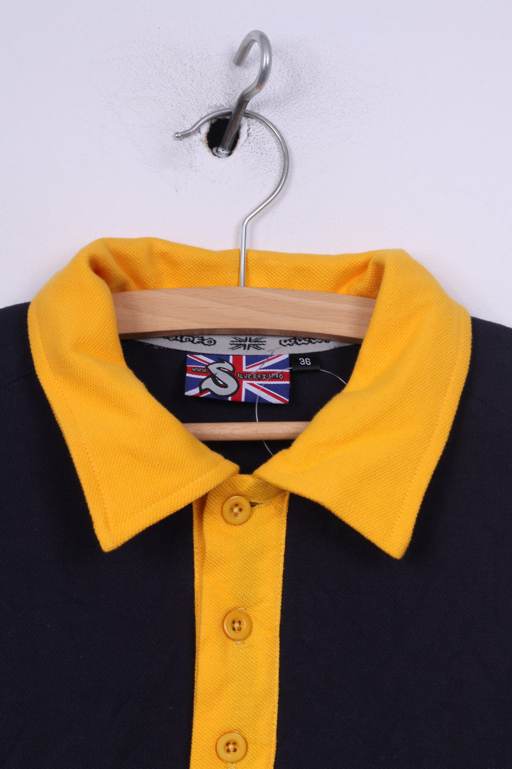 Silverfx Polo da uomo 36 S a maniche lunghe blu scuro con maniche Reaglan 