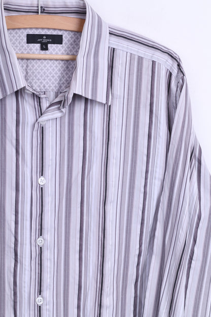 Jeff Banks London Mens L Casual Shirt Striped Cotton White - RetrospectClothes