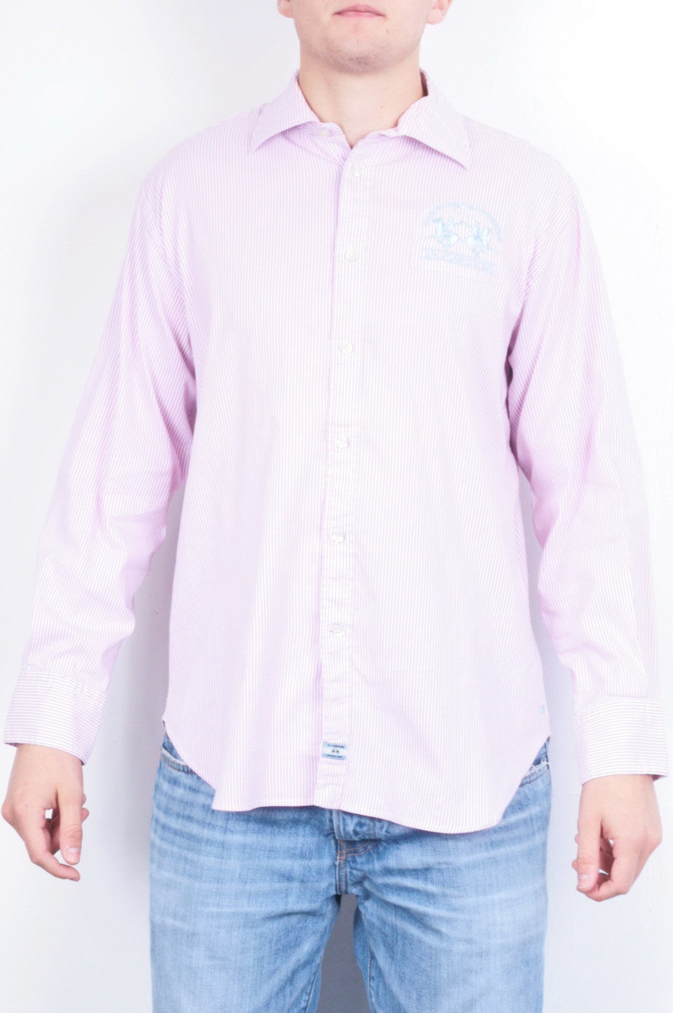 La Martina Mens XXL Casual Shirt Striped Pink Cotton Buenos Aires - RetrospectClothes