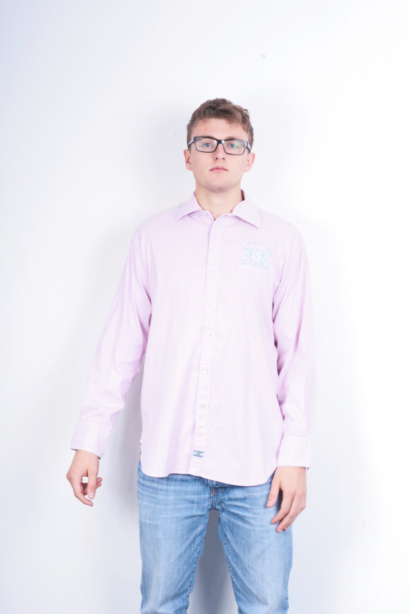 La Martina Mens XXL Casual Shirt Striped Pink Cotton Buenos Aires - RetrospectClothes