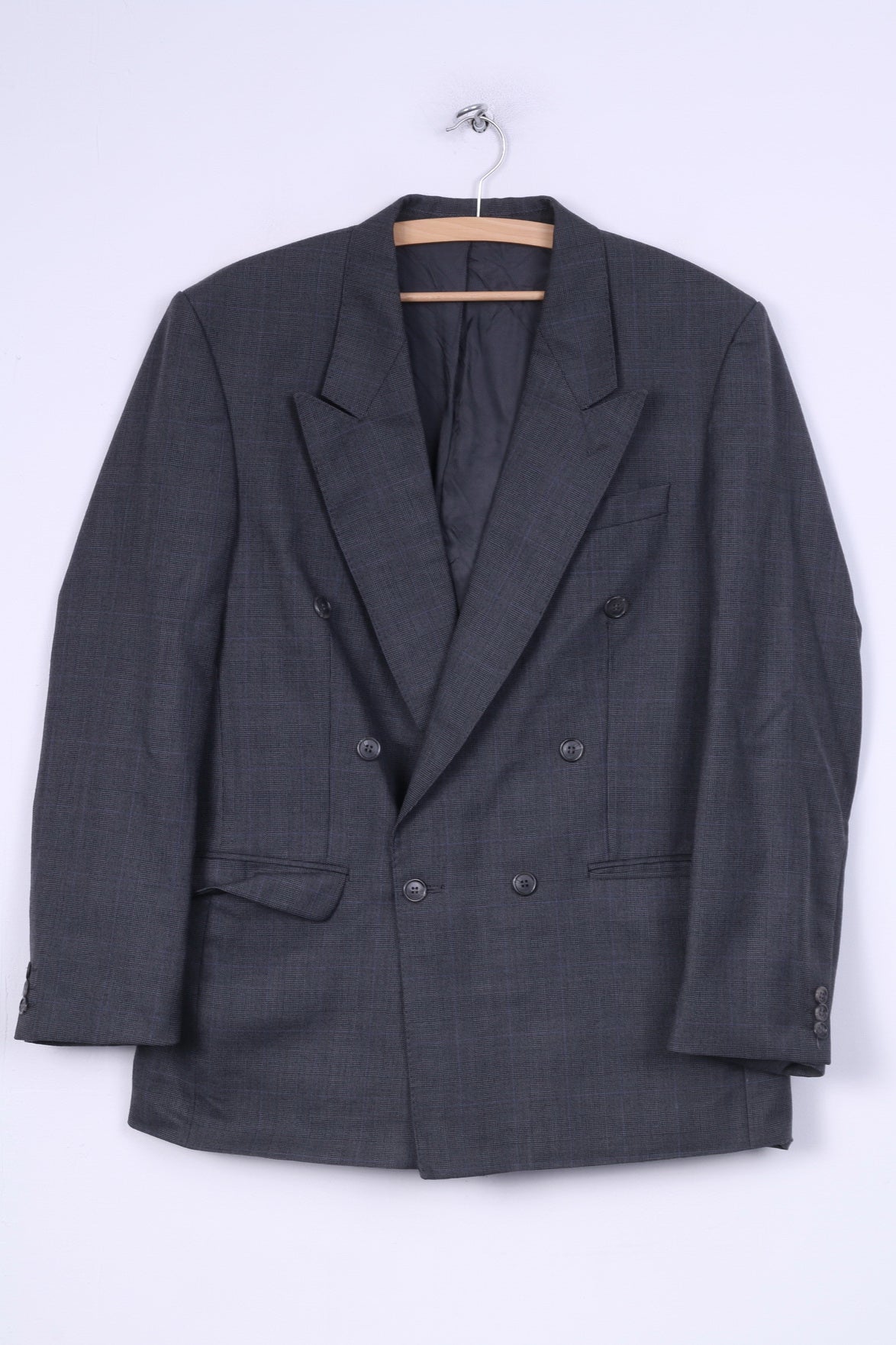 Bhs Hommes 40'' M Blazer Gris Moyen Veste Régulière Double Boutonnage Laine Riche Mélange À Carreaux 