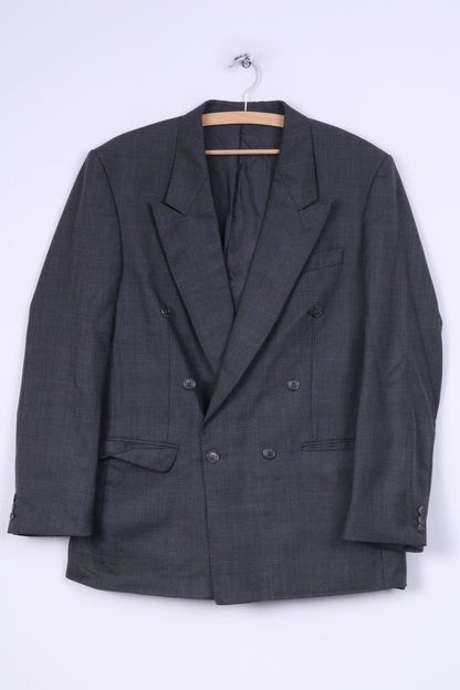 Bhs Hommes 40'' M Blazer Gris Moyen Veste Régulière Double Boutonnage Laine Riche Mélange À Carreaux 