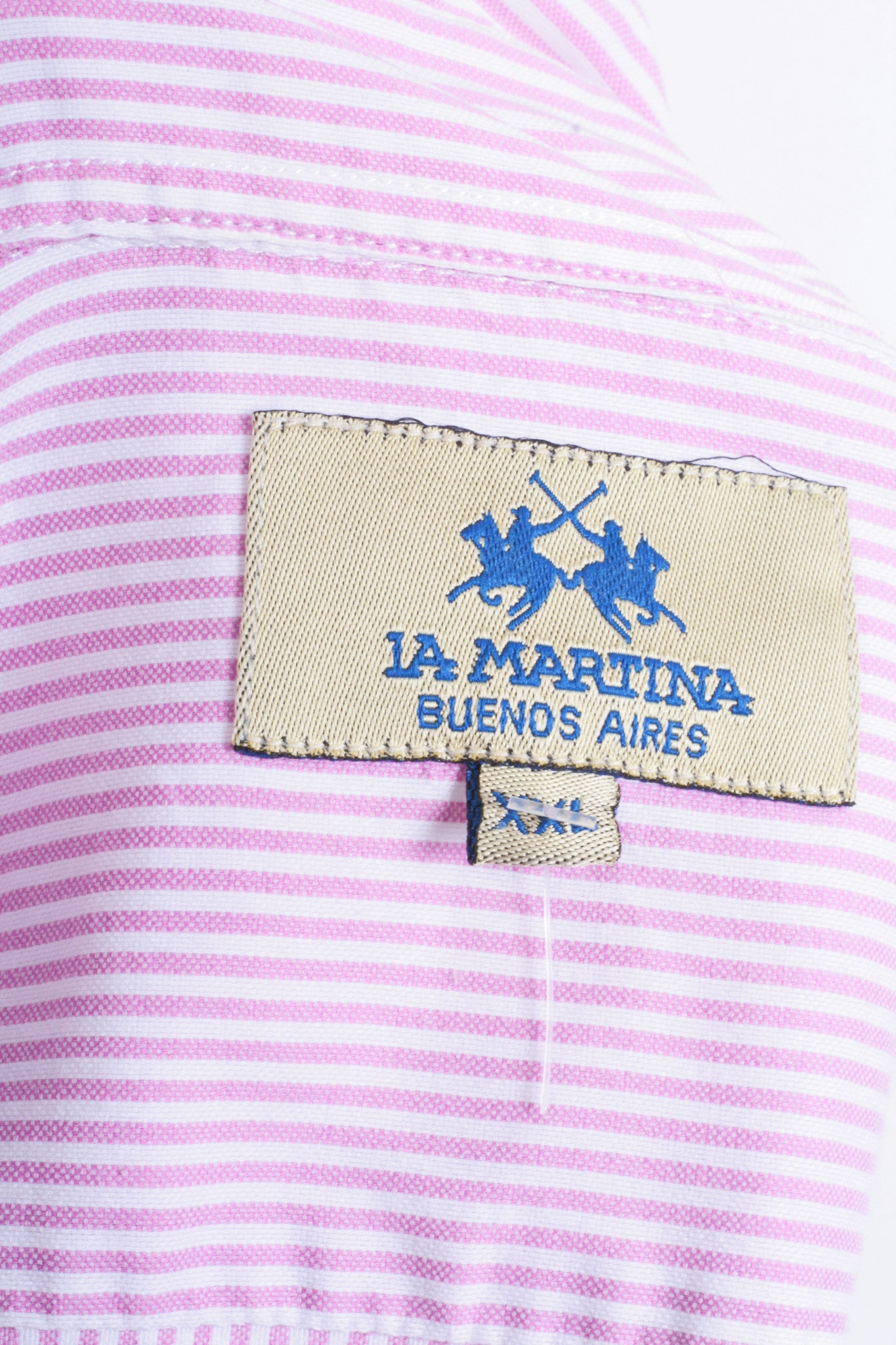 La Martina Mens XXL Casual Shirt Striped Pink Cotton Buenos Aires - RetrospectClothes