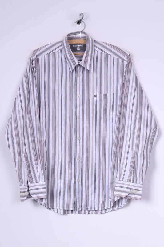 Lerros Mens M Casual Shirt Striped White Long Sleeve Top Cotton