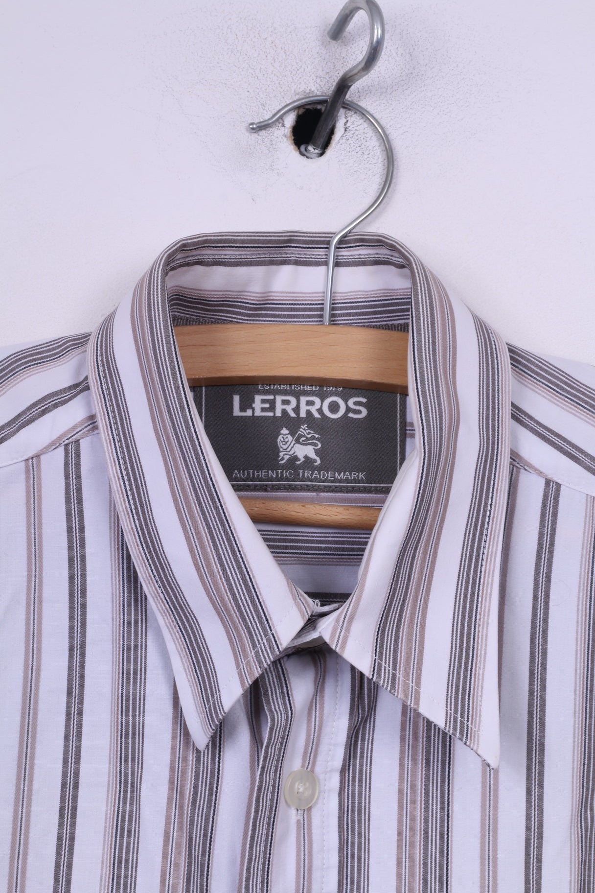 Lerros Mens M Casual Shirt Striped White Long Sleeve Top Cotton