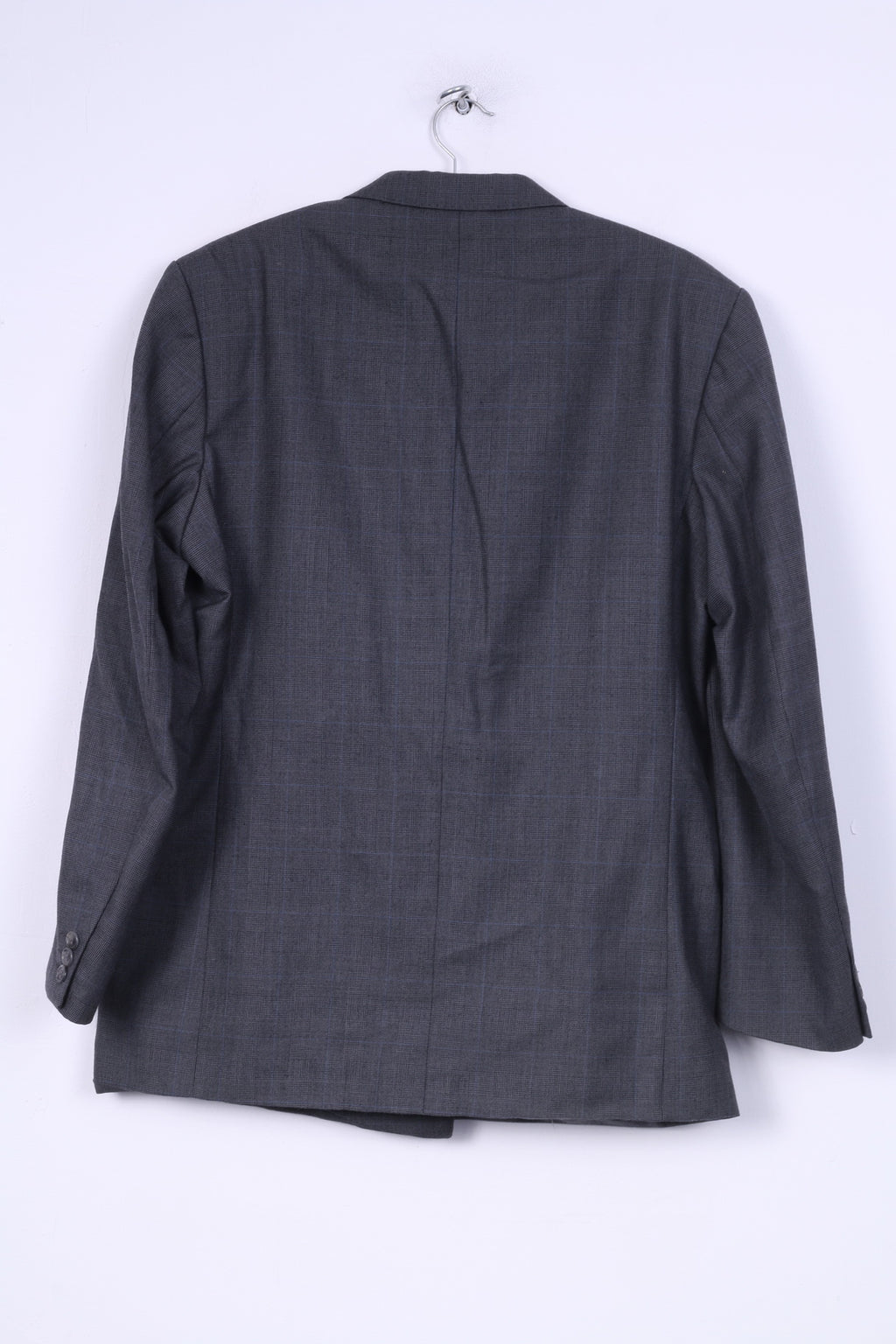 Bhs Mens 40 ''M Blazer Mid Grey Regular Jacket Double Breasted Wool Rich Blend Check