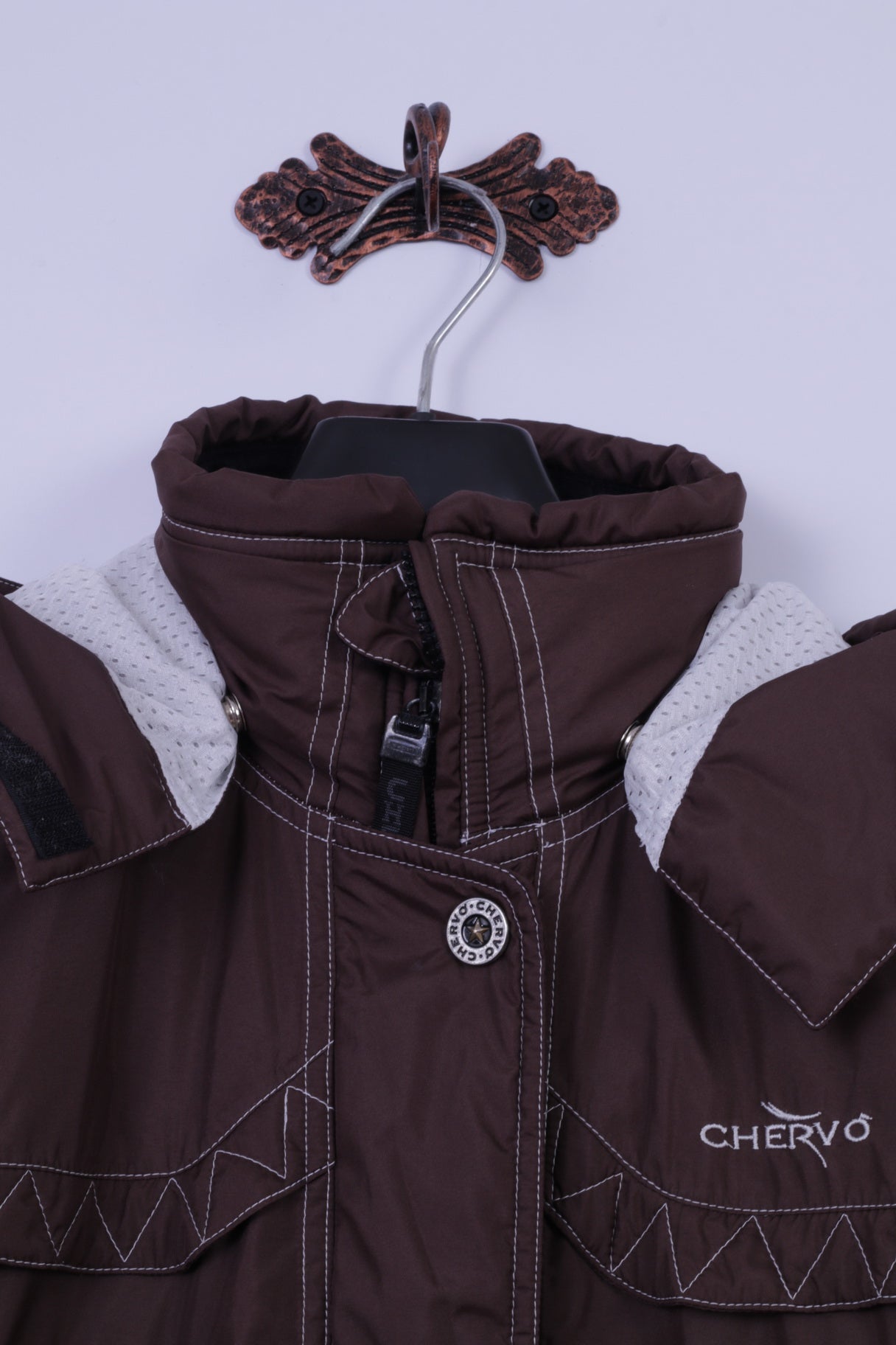 Chervo Sports Womens 38 40 Jacket Brown Authentic Ski Wear hooded Zip Up Parka