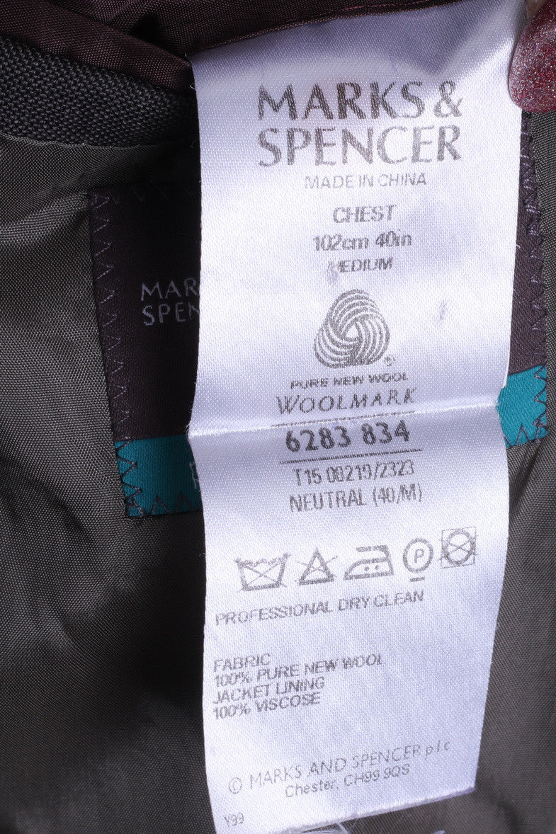 Marks&Spencer Mens 40'' M Blazer Jacket Grey Single Breasted Wool - RetrospectClothes
