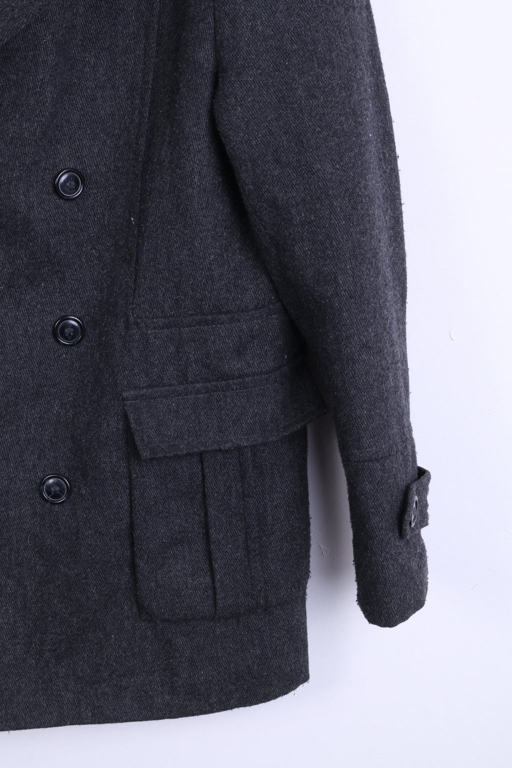 DISSIDENT Mens M Jacket Double Breasted Dark Grey Wool - RetrospectClothes