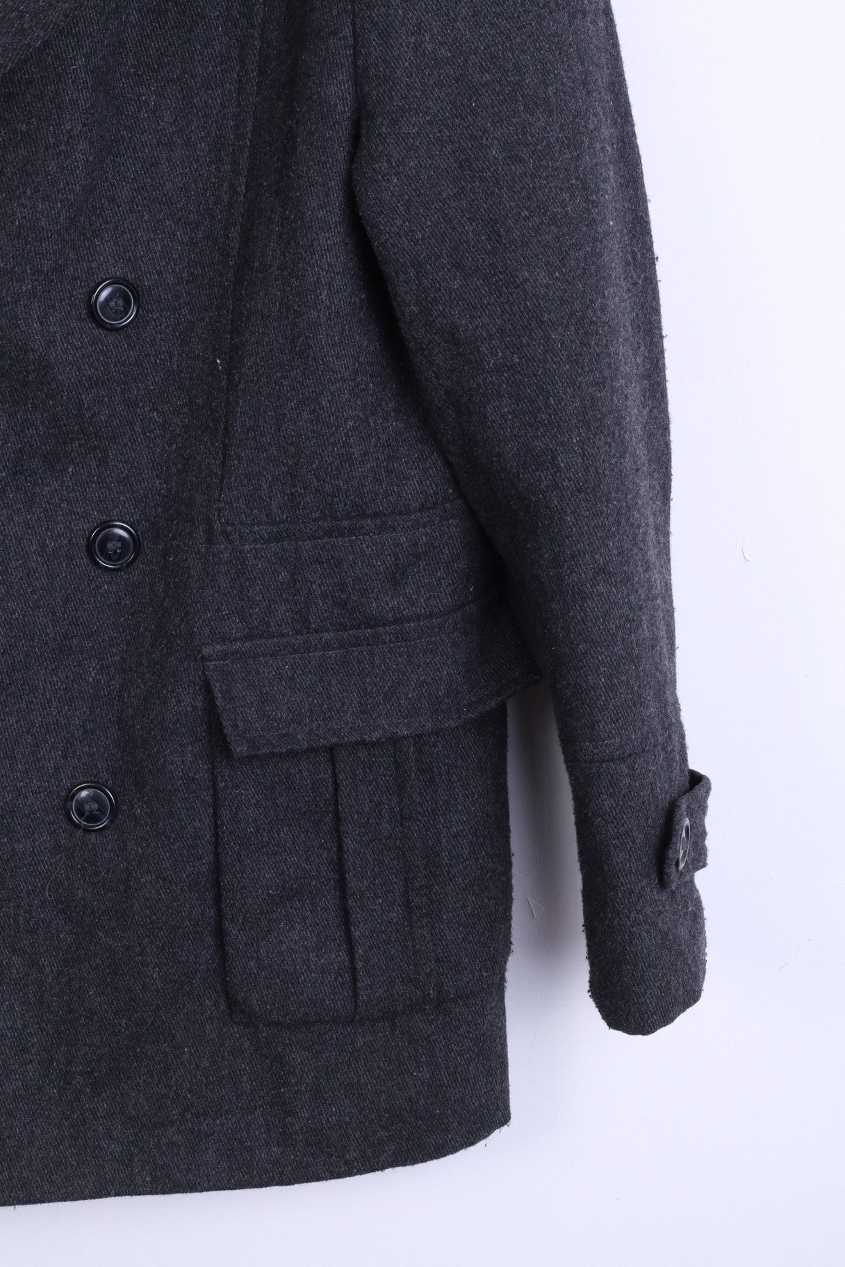 DISSIDENT Mens M Jacket Double Breasted Dark Grey Wool - RetrospectClothes