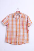 Fundamentals Mens L Casual Shirt Check Orange Pure Cotton Top - RetrospectClothes