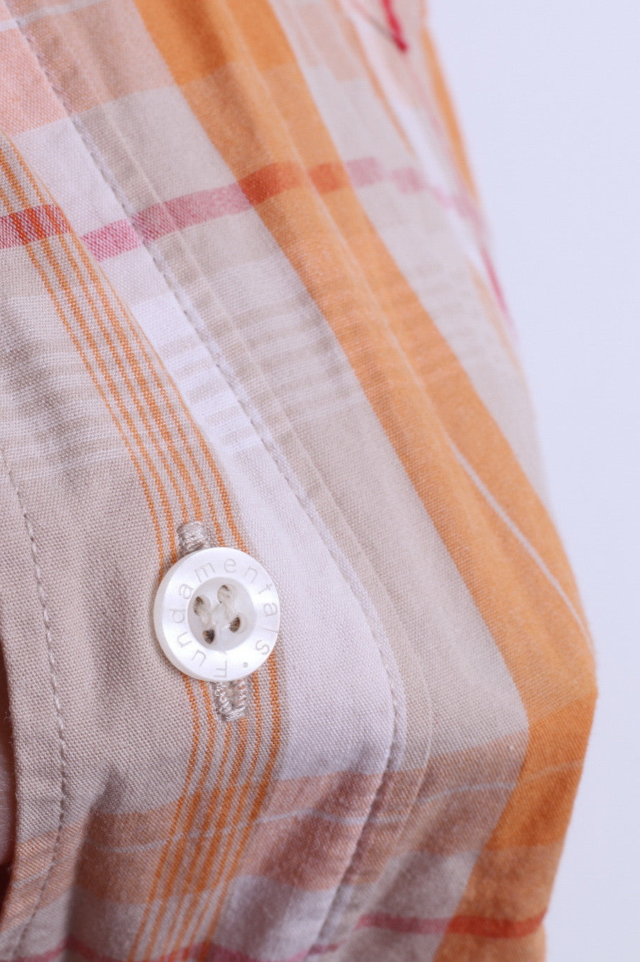 Fundamentals Mens L Casual Shirt Check Orange Pure Cotton Top - RetrospectClothes