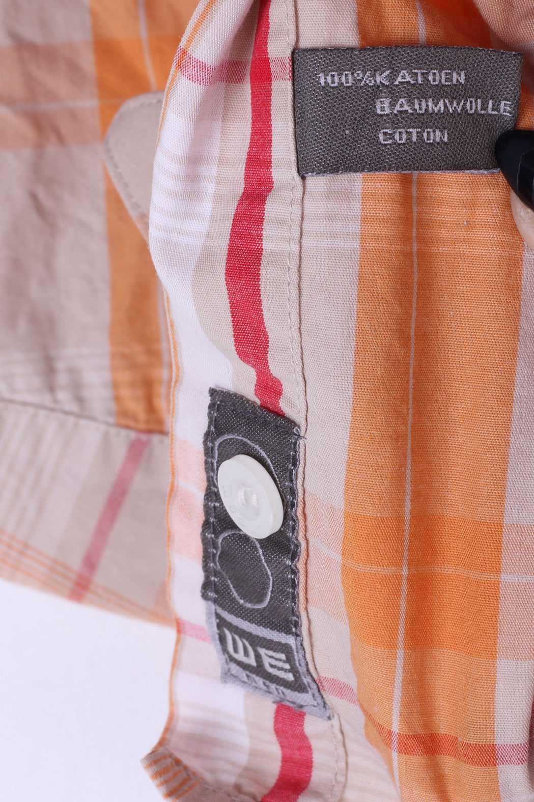 Fundamentals Mens L Casual Shirt Check Orange Pure Cotton Top - RetrospectClothes