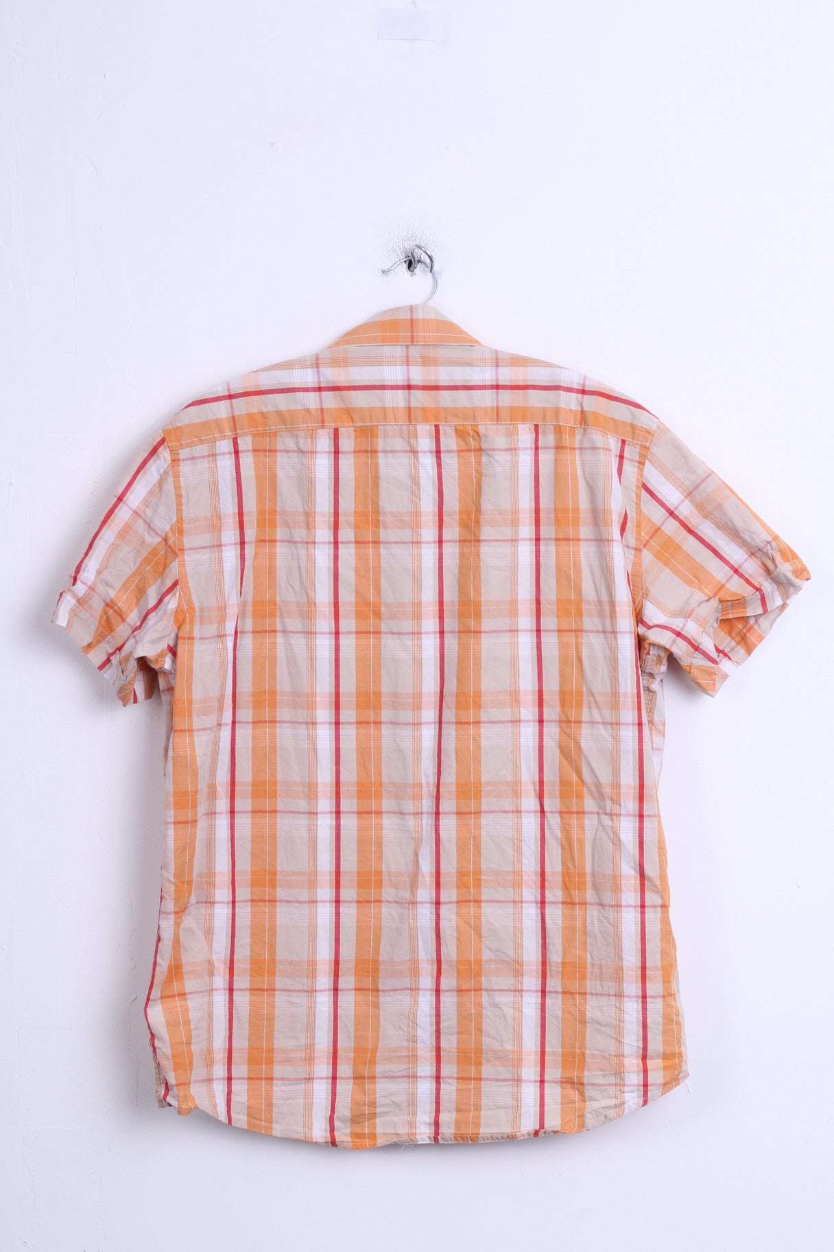 Fundamentals Mens L Casual Shirt Check Orange Pure Cotton Top - RetrospectClothes