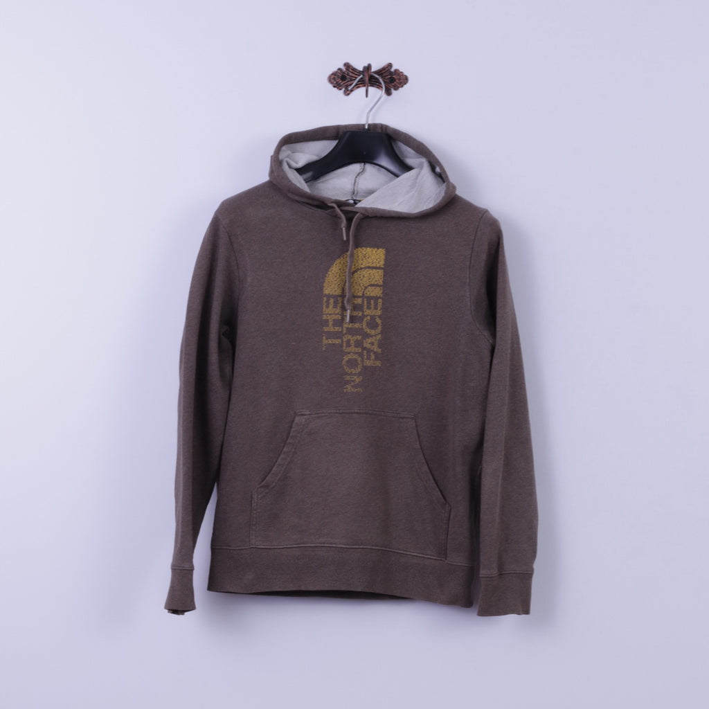 The North Face Mens XS Sweatshirt Brown Cotton Graphic Logo Kangaroo Pocket Hoodie