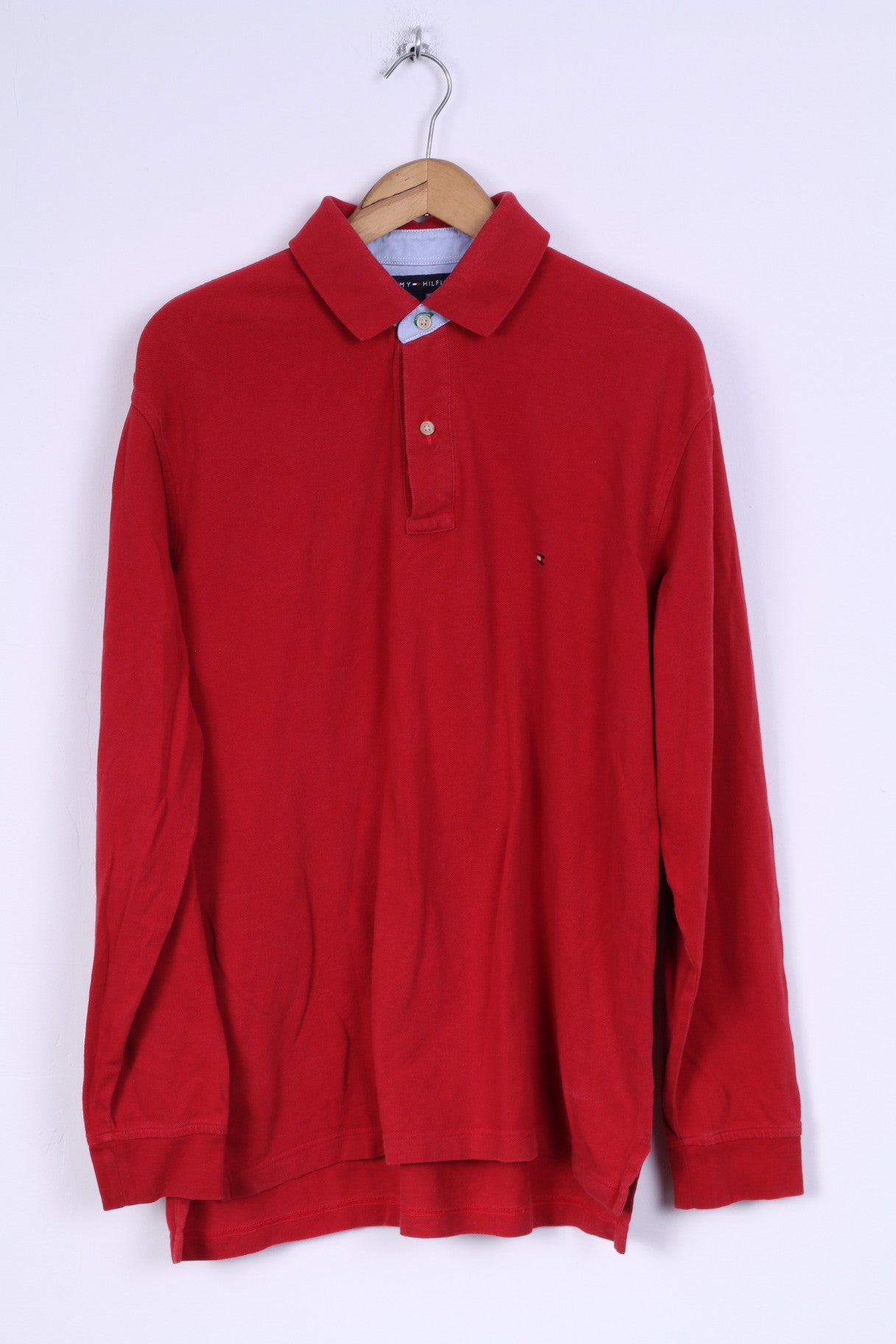 Tommy Hilfiger Mens L Polo Shirt Long Sleeved Red Cotton Top