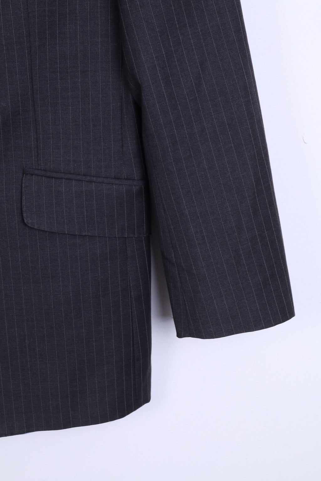 T.M.Lewin Mens 38R M Jacket Blazer Merino Wool Dark Grey Striped - RetrospectClothes