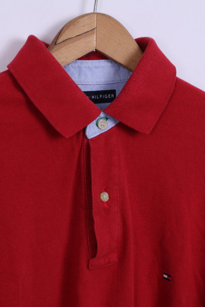 Tommy Hilfiger Mens L Polo Shirt Long Sleeved Red Cotton Top