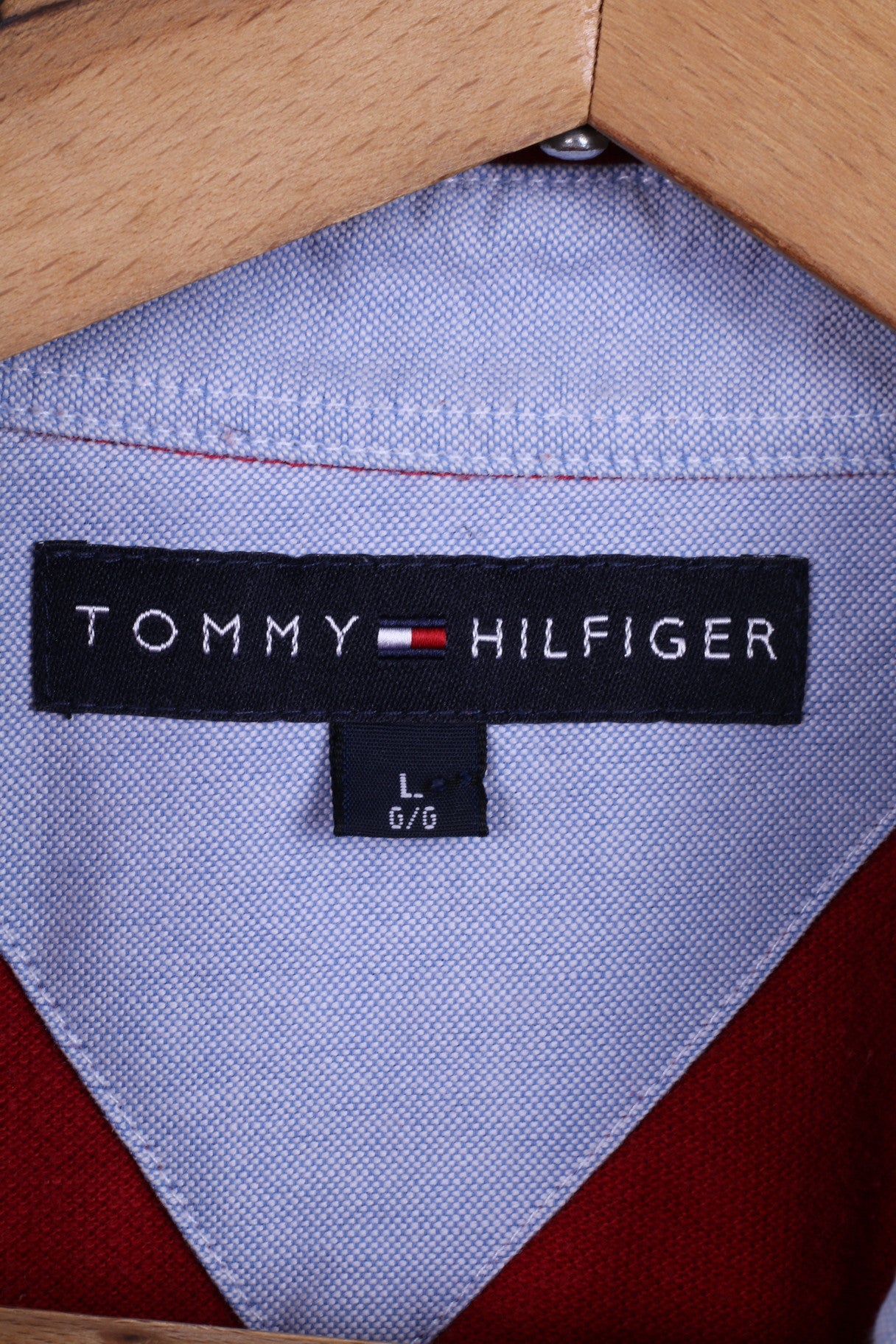 Tommy Hilfiger Mens L Polo Shirt Long Sleeved Red Cotton Top
