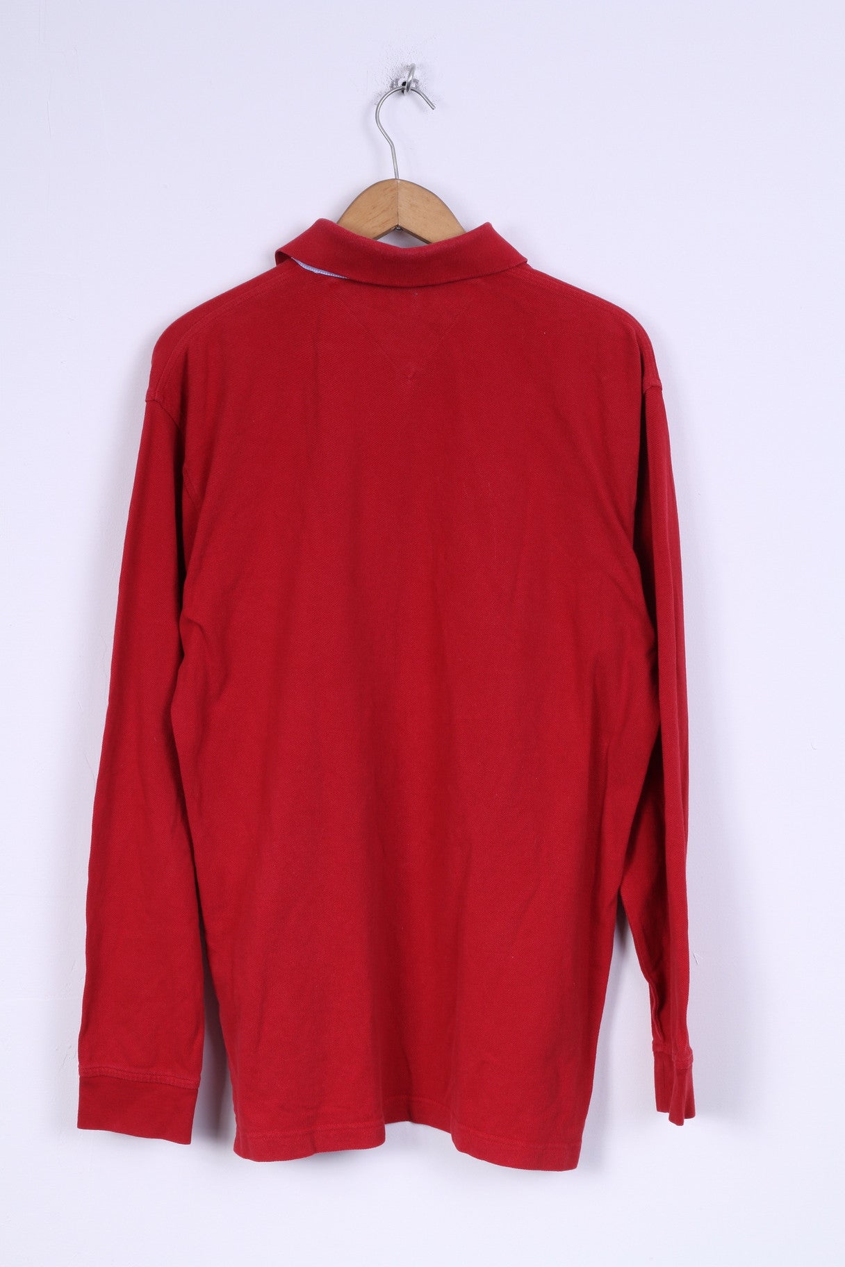 Tommy Hilfiger Mens L Polo Shirt Long Sleeved Red Cotton Top