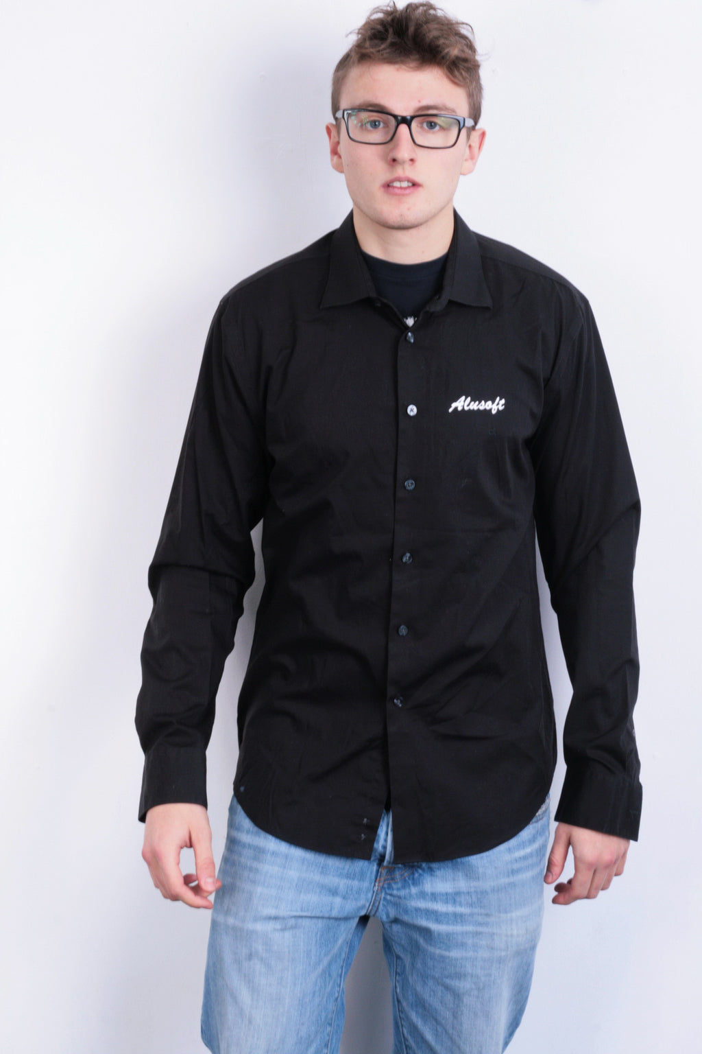 Calvin Klein Mens 42 16.5 XL Casual Shirt Black Cotton Slim Fit - RetrospectClothes