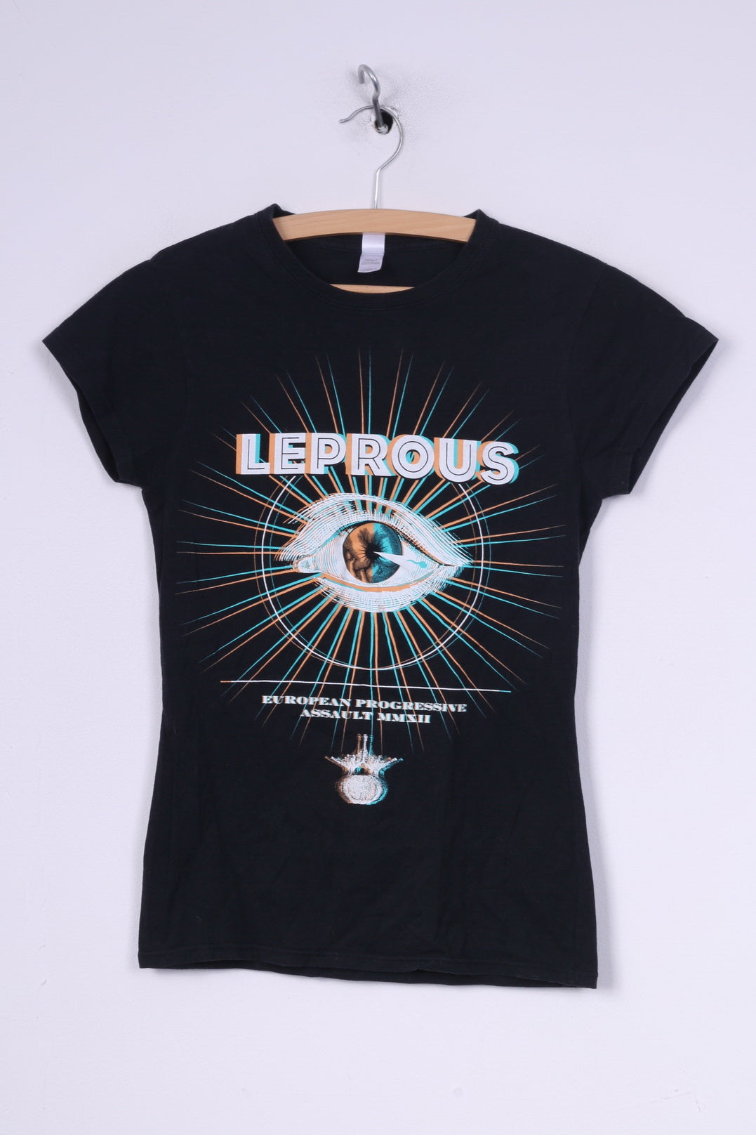Gildan Ring Spun Womens S T-Shirt Graphique Noir Coton Lépreux Manches Courtes Top Bande Métallique 