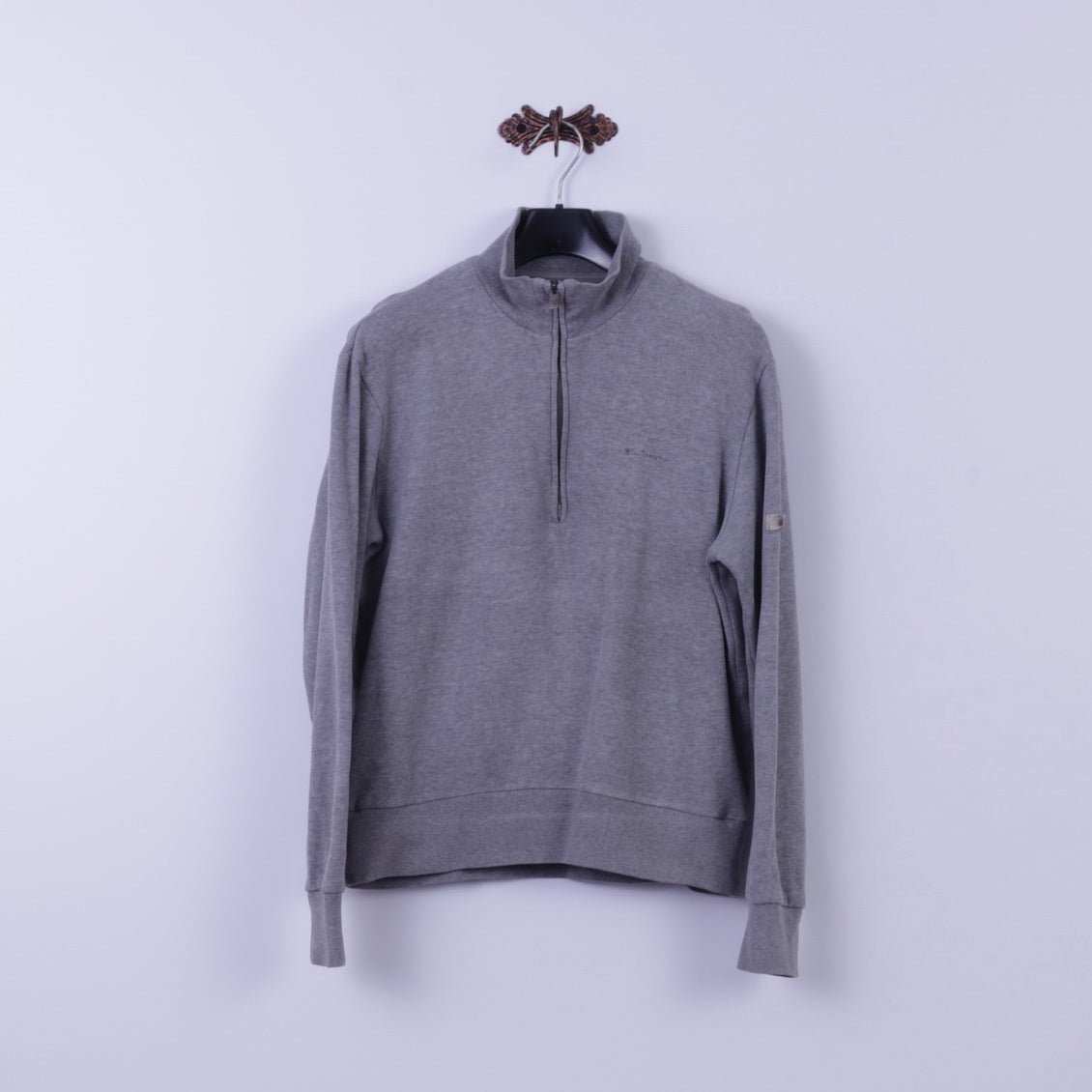 Ben Sherman Sweat-shirt pour homme Gris 100 % coton avec col zippé et haut uni classique